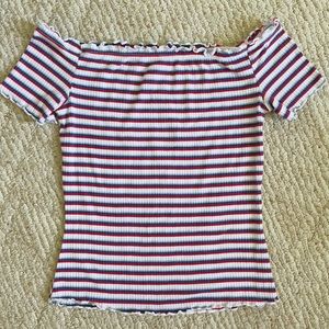 Arizona Blue Red and White Striped Off The Shoulder Top